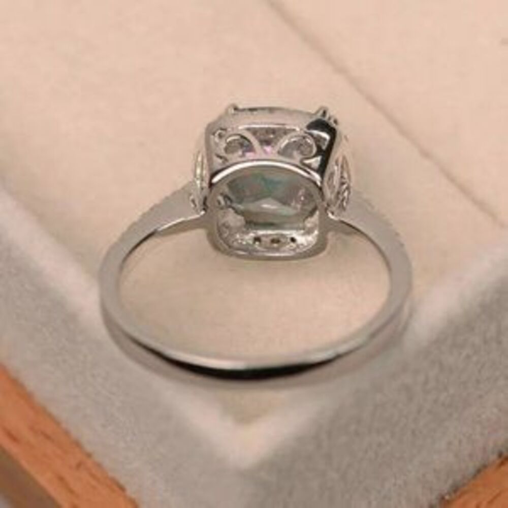 925 Sterling Silver Sapphire Diamond Halo Ring